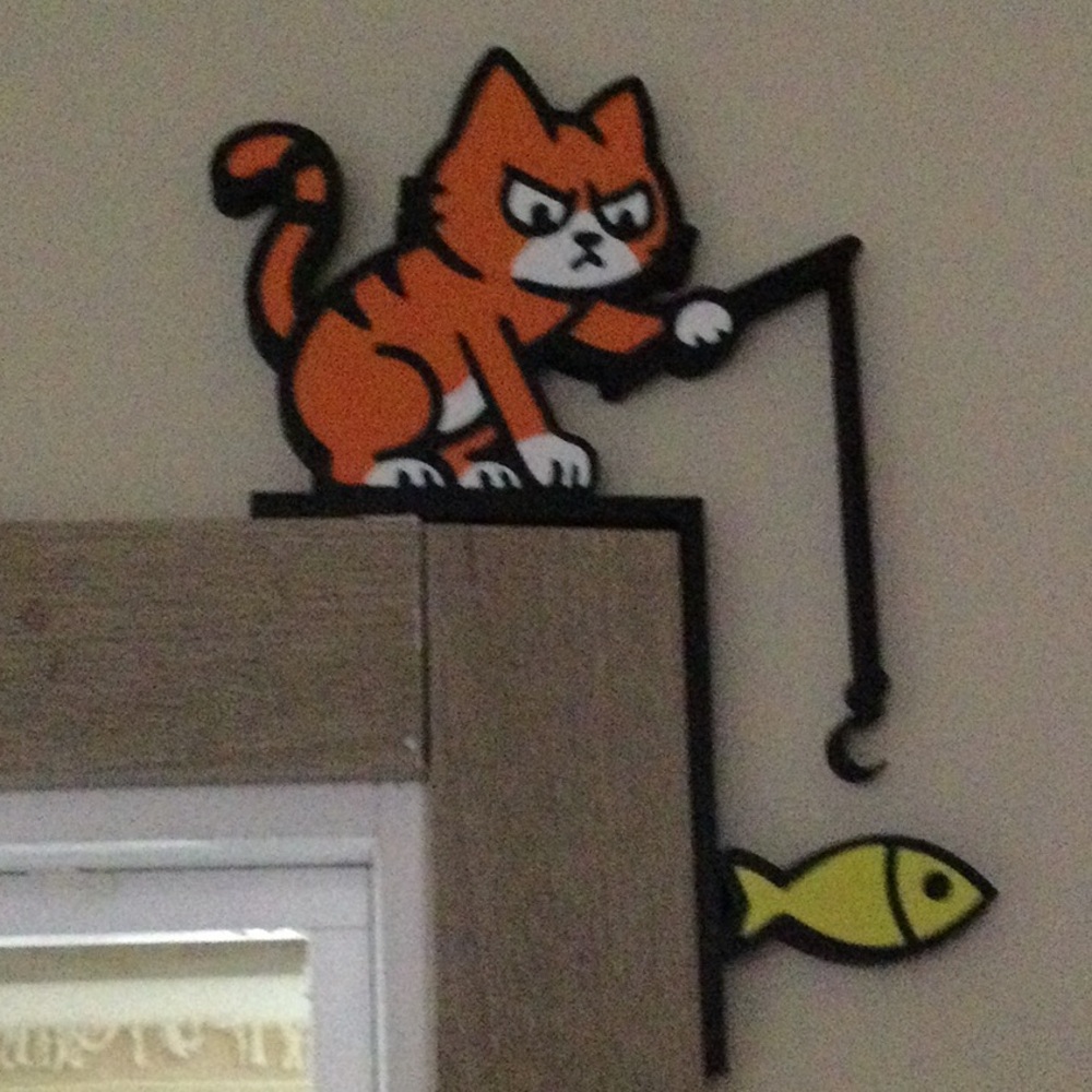 Fishing Cat  Hook with Yellow Fish Accent 3D